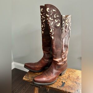 EUC ARIAT HACIENDA Equestrian Western Leather Brown Underlay Cowgirl Boots, 9